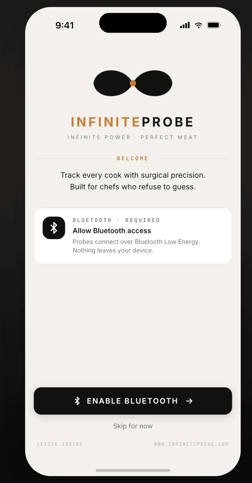 Welcome screen — enable Bluetooth