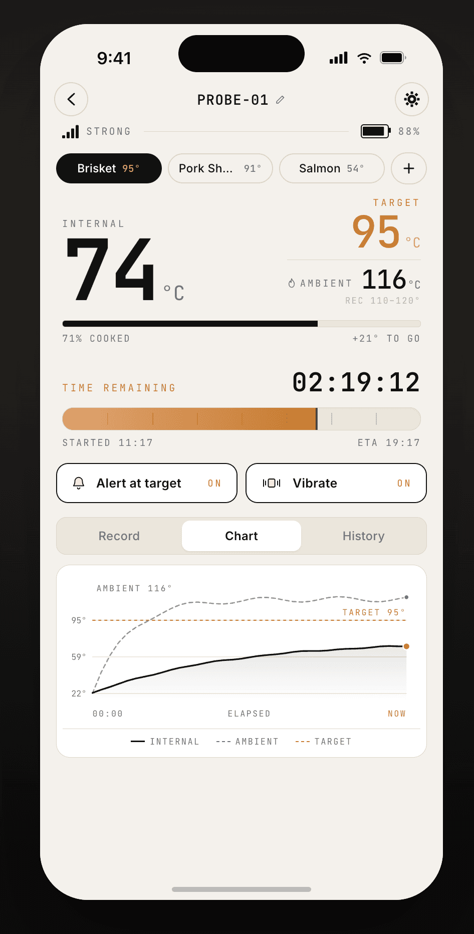 InfiniteProbe app live cook screen